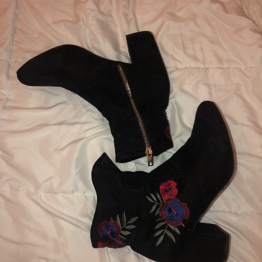 Block heel black ankle boots
